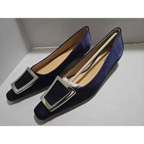 Metal Buckle Satin Low Heel (Lucia) C.Paravano Blue size women's 8 - Picture 6 of 14